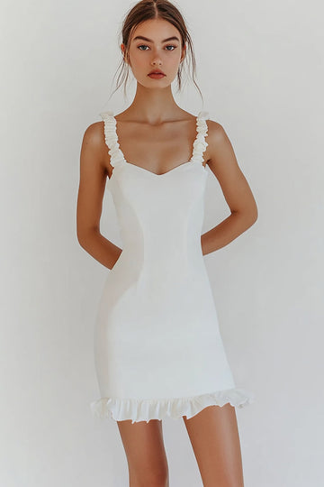 Chic Bodycon Ruffled White Graduation Dress